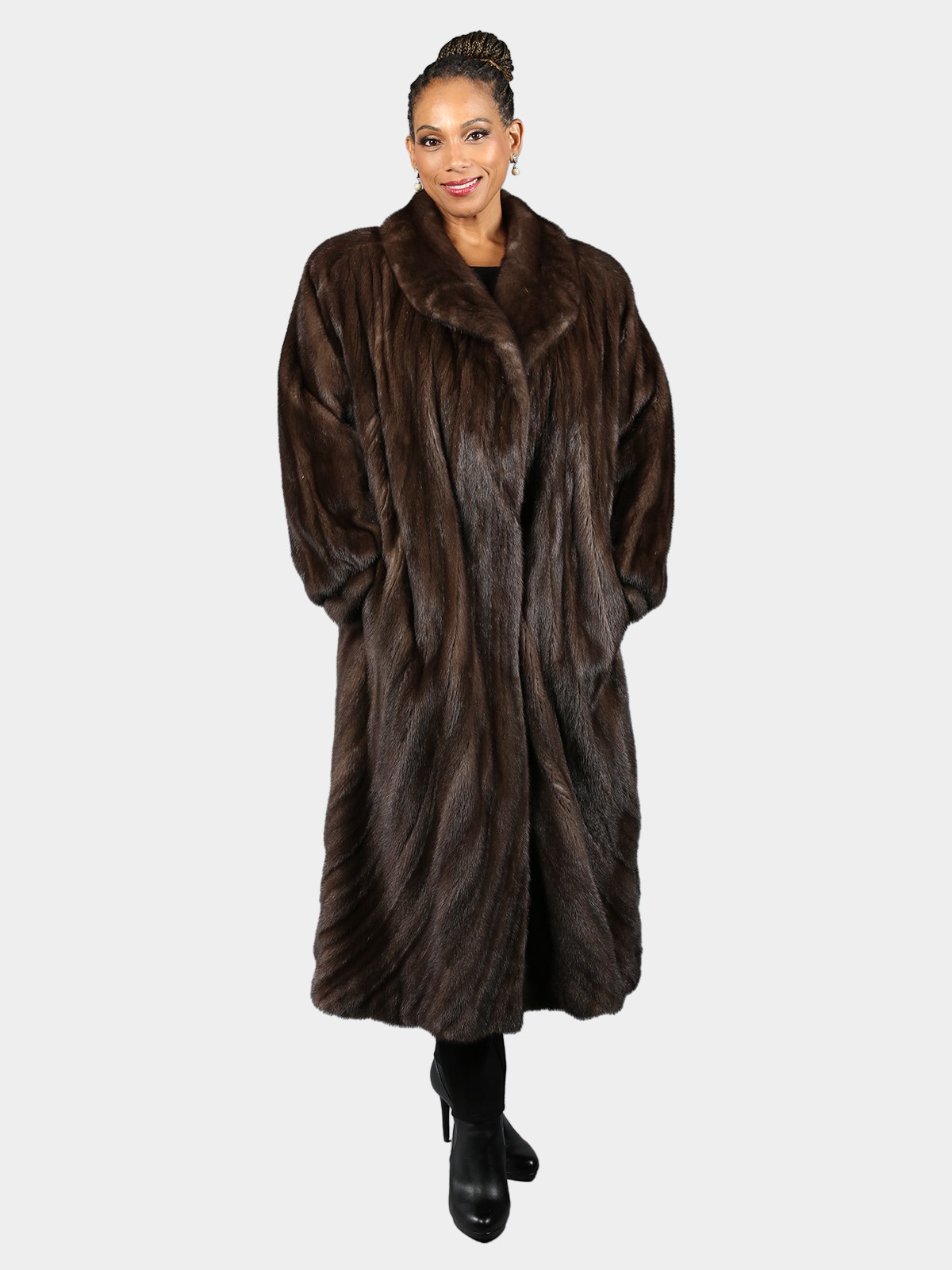 Woman's Natural Leutitia Female Mink Fur Coat with Directional Design