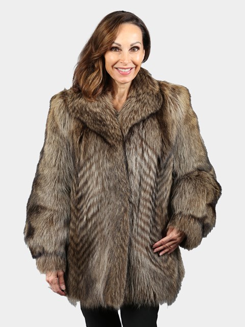 Woman's Natural Feathered Racoon Fur Jacket