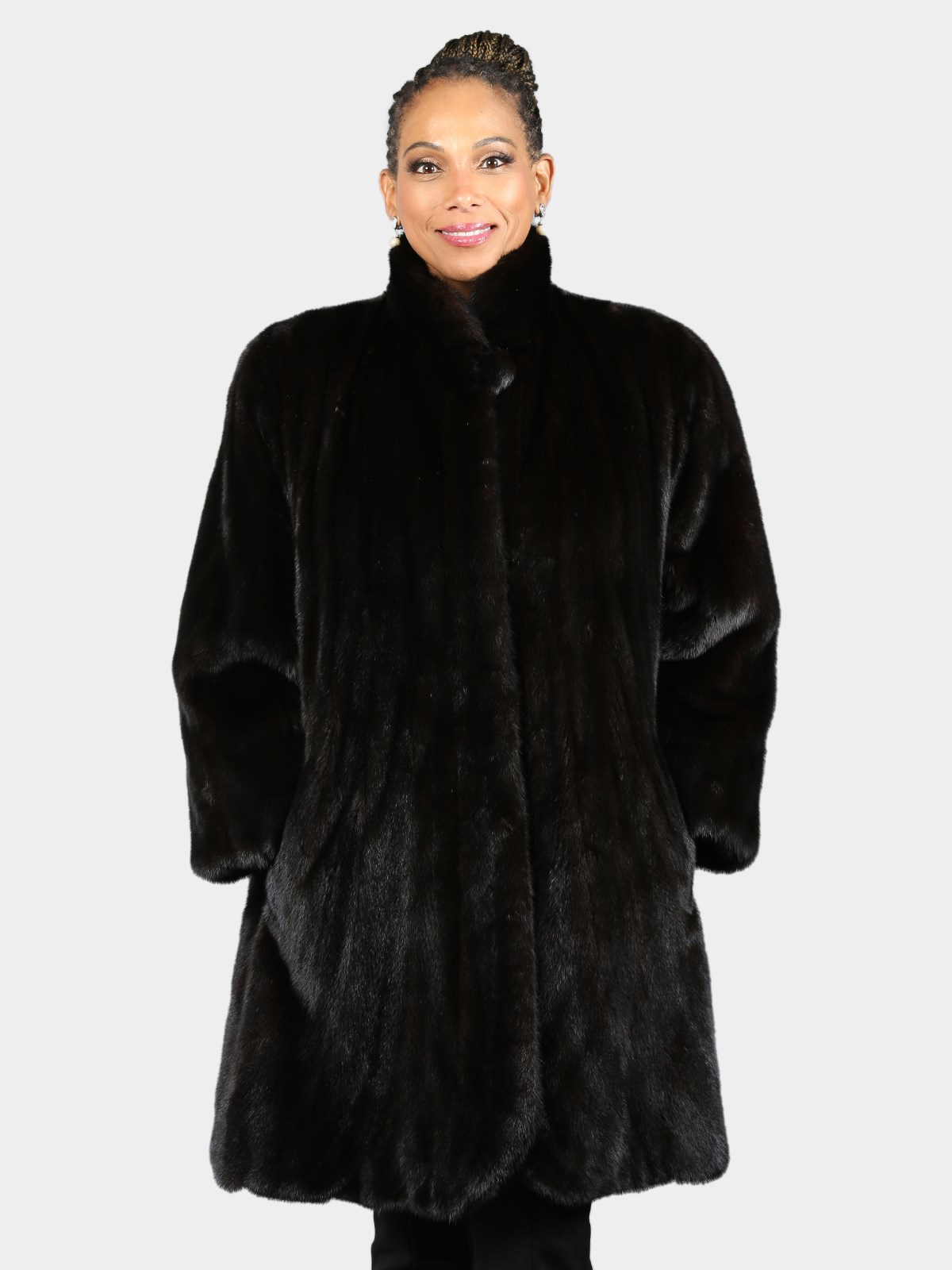 Woman's Natural Ranch Female Mink Fur 7/8 Swing Coat with Directional Design