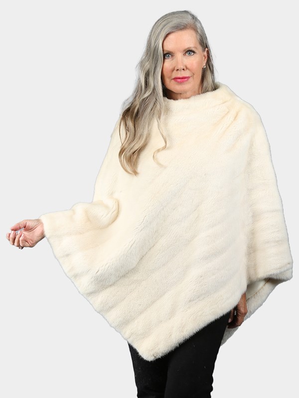 Woman's Natural Off White Female Mink Fur Poncho