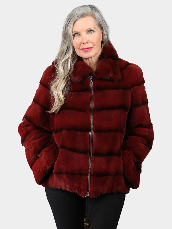 Woman's Dyed Burgundy Sheared Mink Fur Jacket