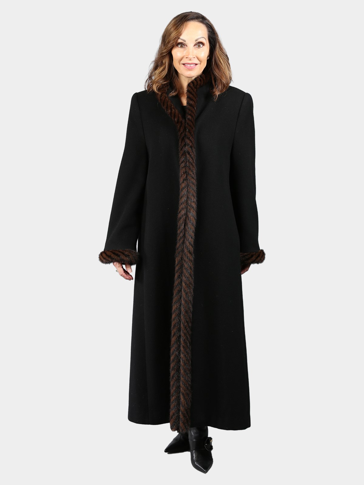 Woman's Black Loro Piana Cashmere Coat with Mink Fur Trim