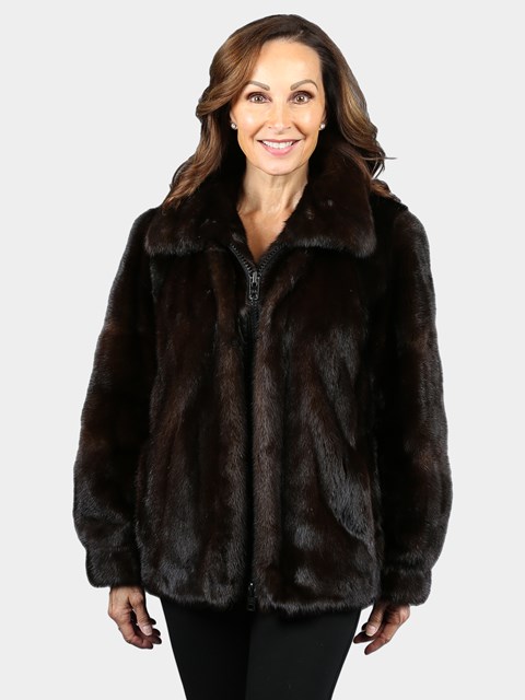 Women's Dark Mahogany Mink Fur Zipper Jacket