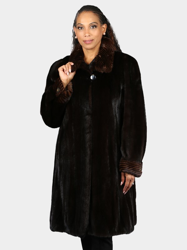 Woman's Natural Ranch Female Mink Fur 7/8 Coat with Directional Hemline