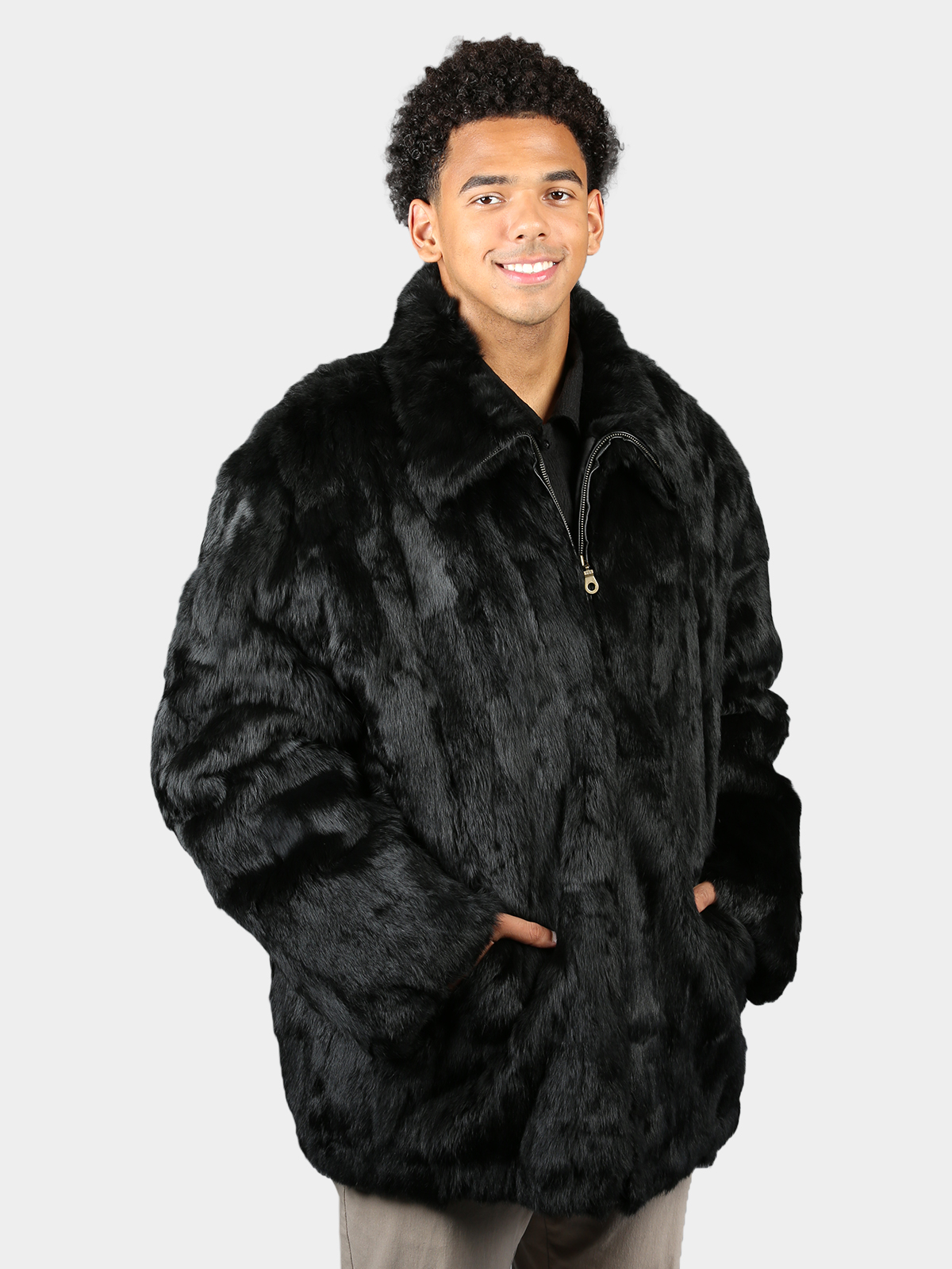 Black rabbit fur jacket online