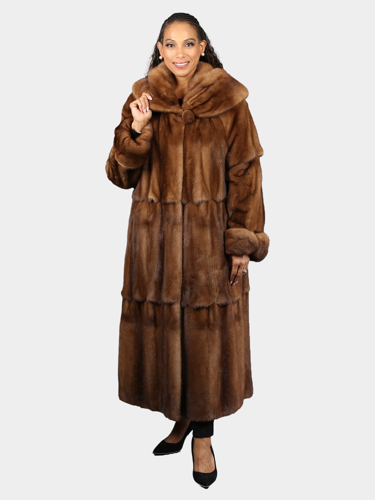 Woman's Natural Demi Buff Swing Style Female Mink Fur Coat