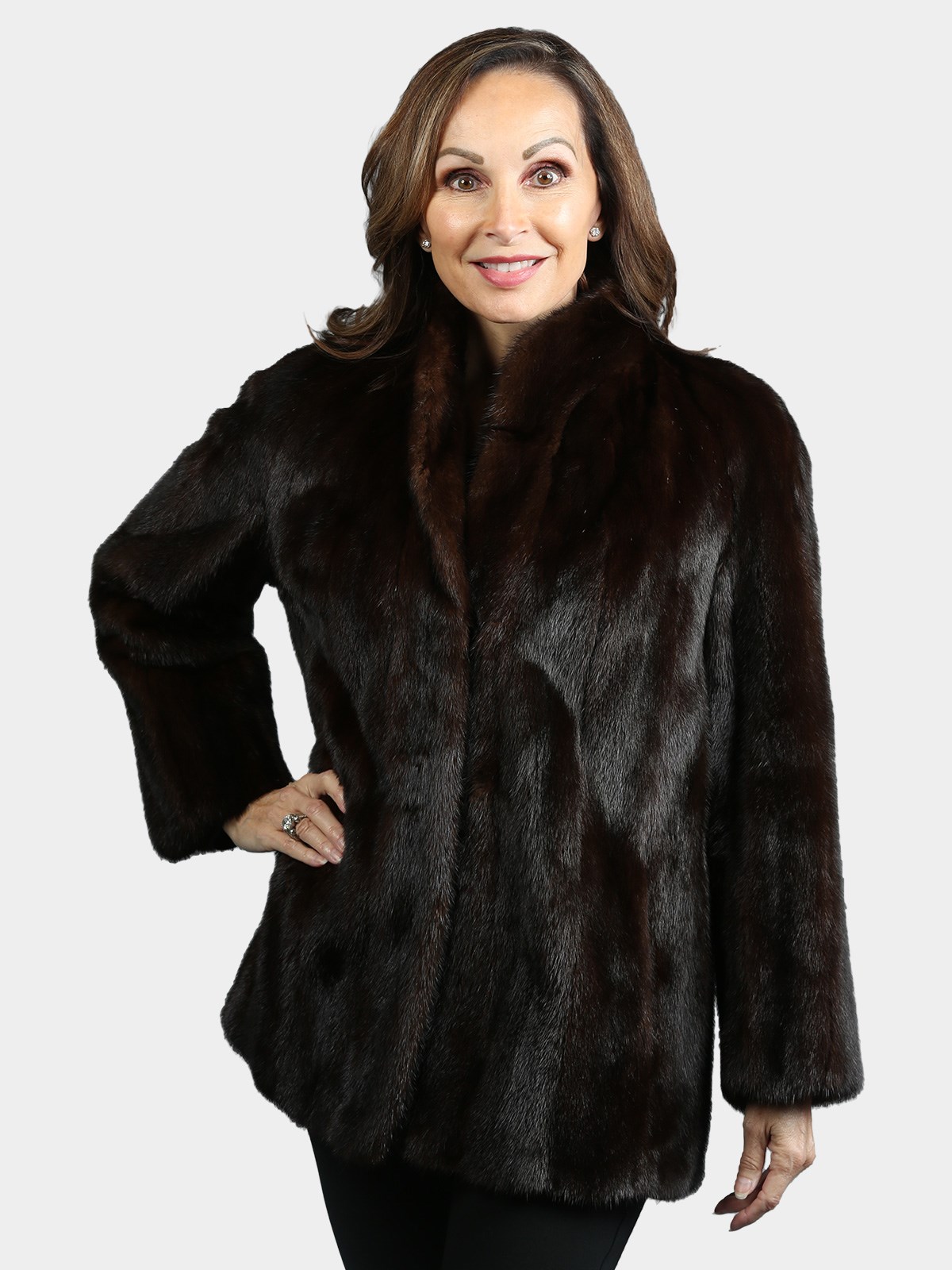 Woman's Petite Deep Natural Mahogany Female Mink Fur Jacket