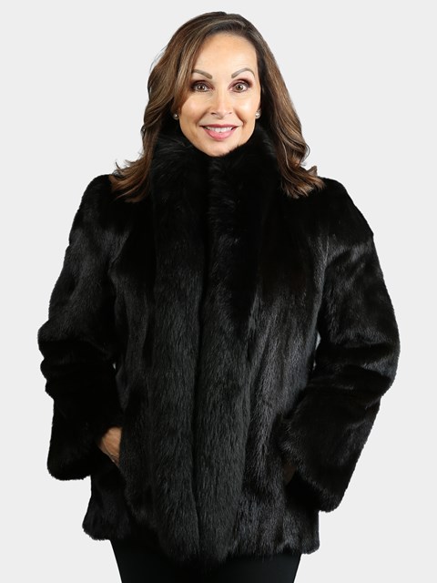 Woman's Petite Natural Ranch Mink Fur Jacket