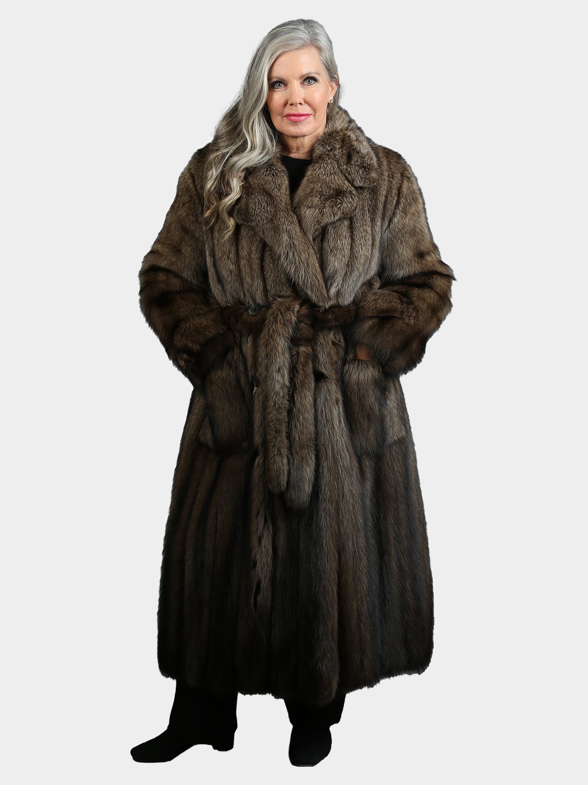 Woman's Natural Fisher Fur Coat with Belt