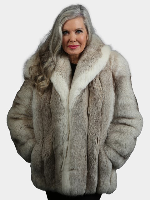 Woman's Natural Blue Fox Fur Jacket with Shadow Fox Trim