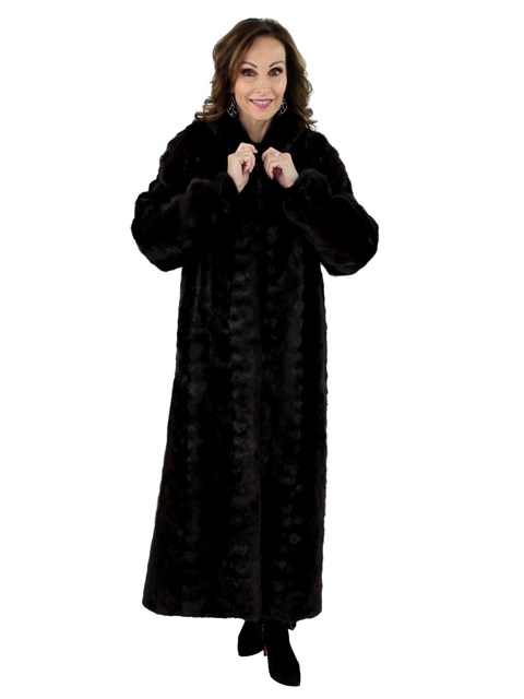 Woman's Dark Mahogany Mink Fur Section Coat