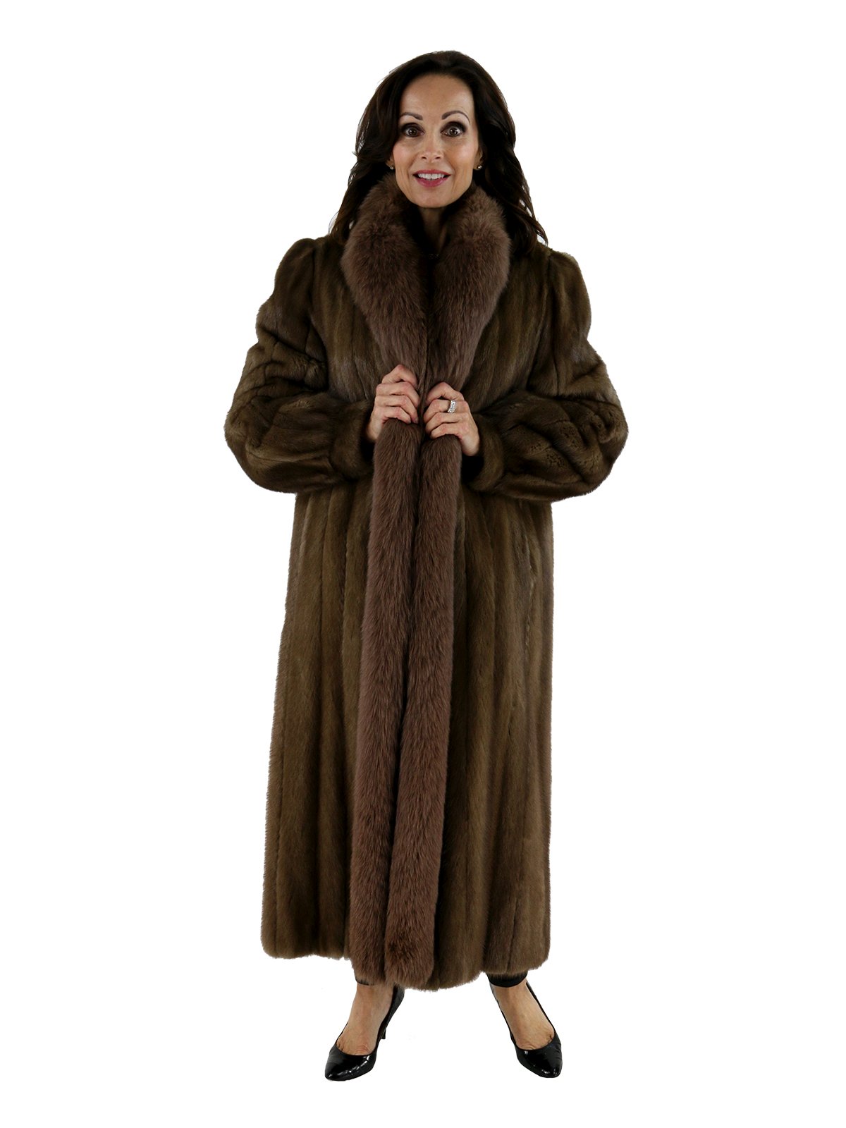 Pastel Mink Fur Coat w/ Matching Fox Tuxedo Front - Women's Large ...