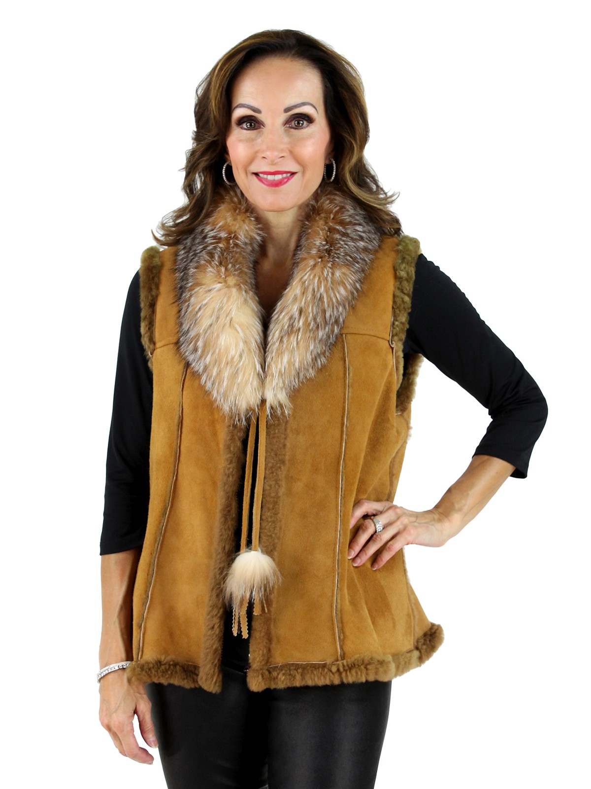 Shearling Lamb Fur Vest Women's XSmall Camel Estate Furs