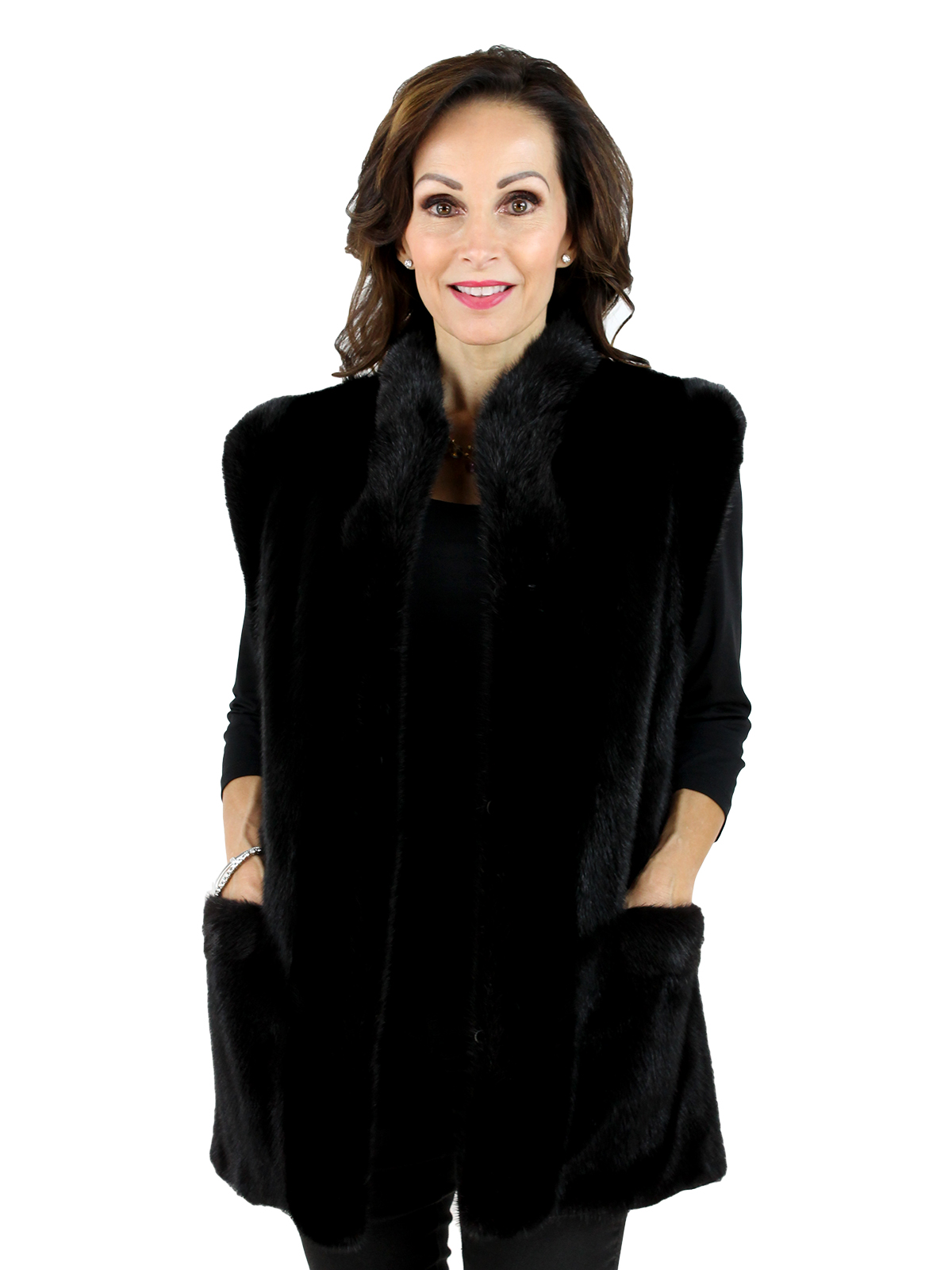 Ranch Mink Fur Vest Reversible to Leather - Women's Size 8 | Estate Furs