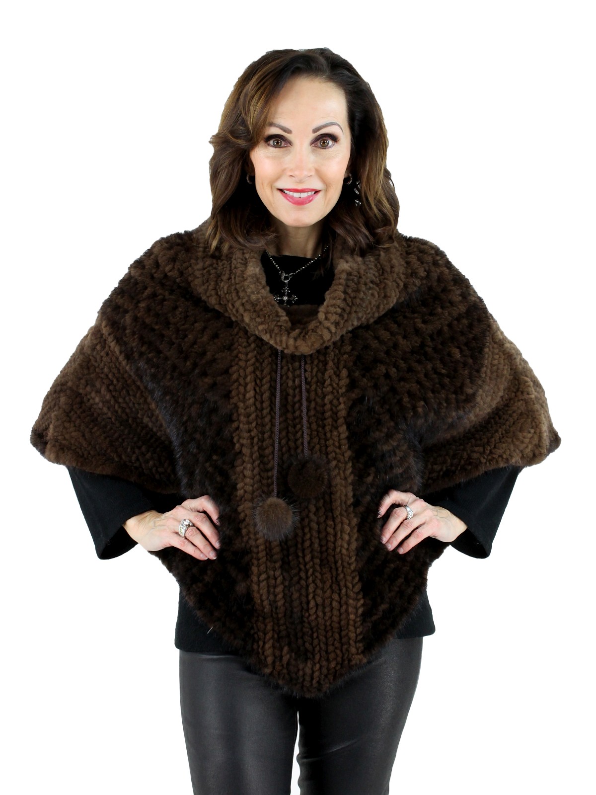 Gorski Mink Fur Knit Poncho Women's Medium Mahogany Estate Furs