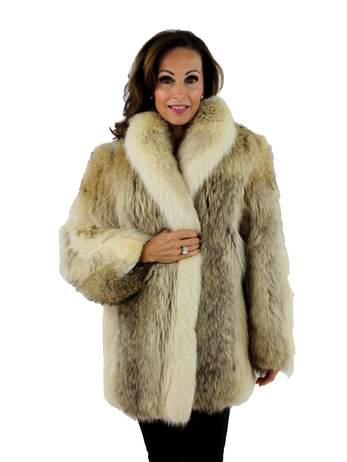 Women's Fur Coyote Jacket with Shadow Fox Tuxedo Front - Women's Small ...