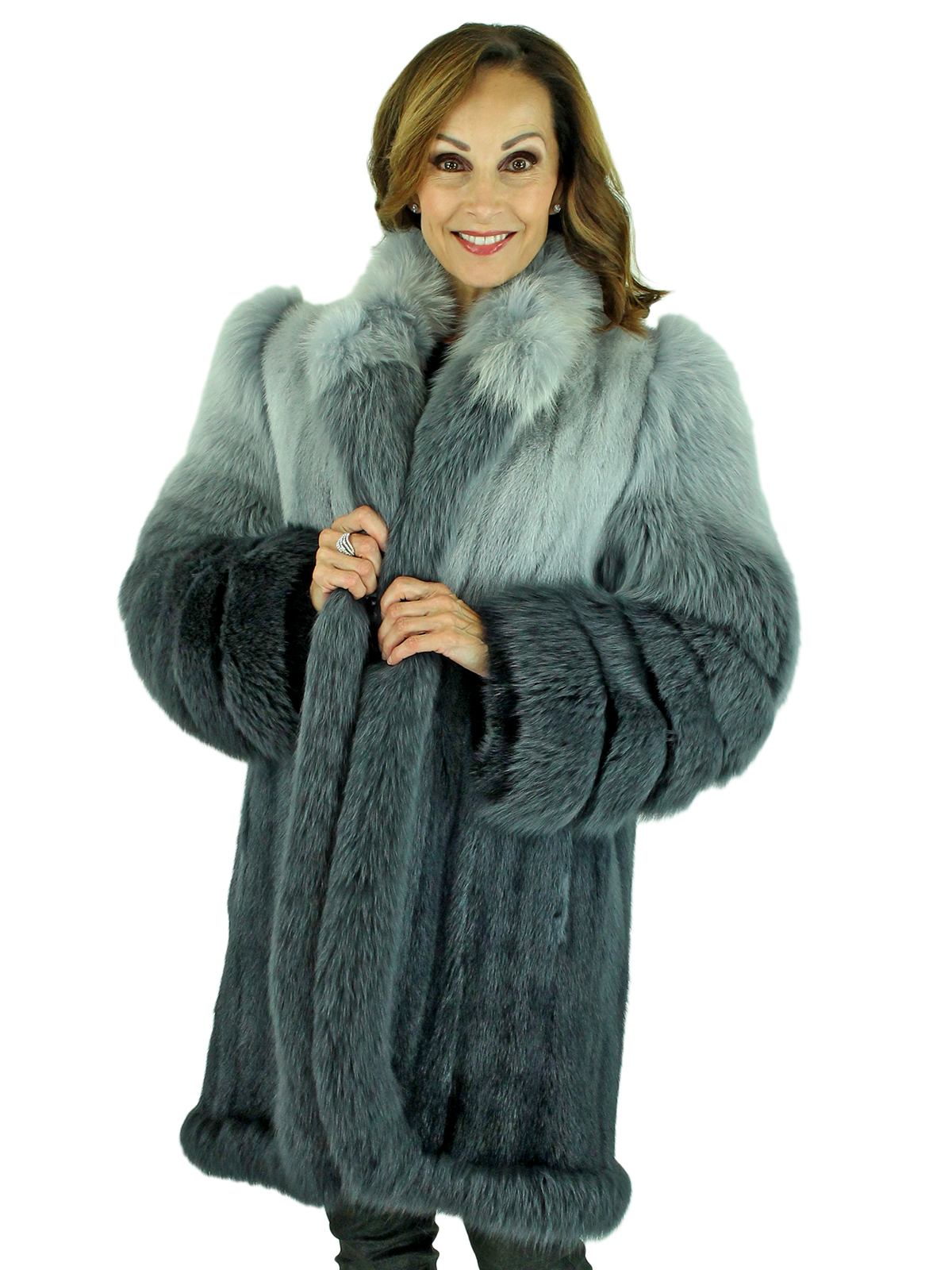 Grey Degrade Mink Fur Stroller with Fox Trim - Medium| Estate Furs