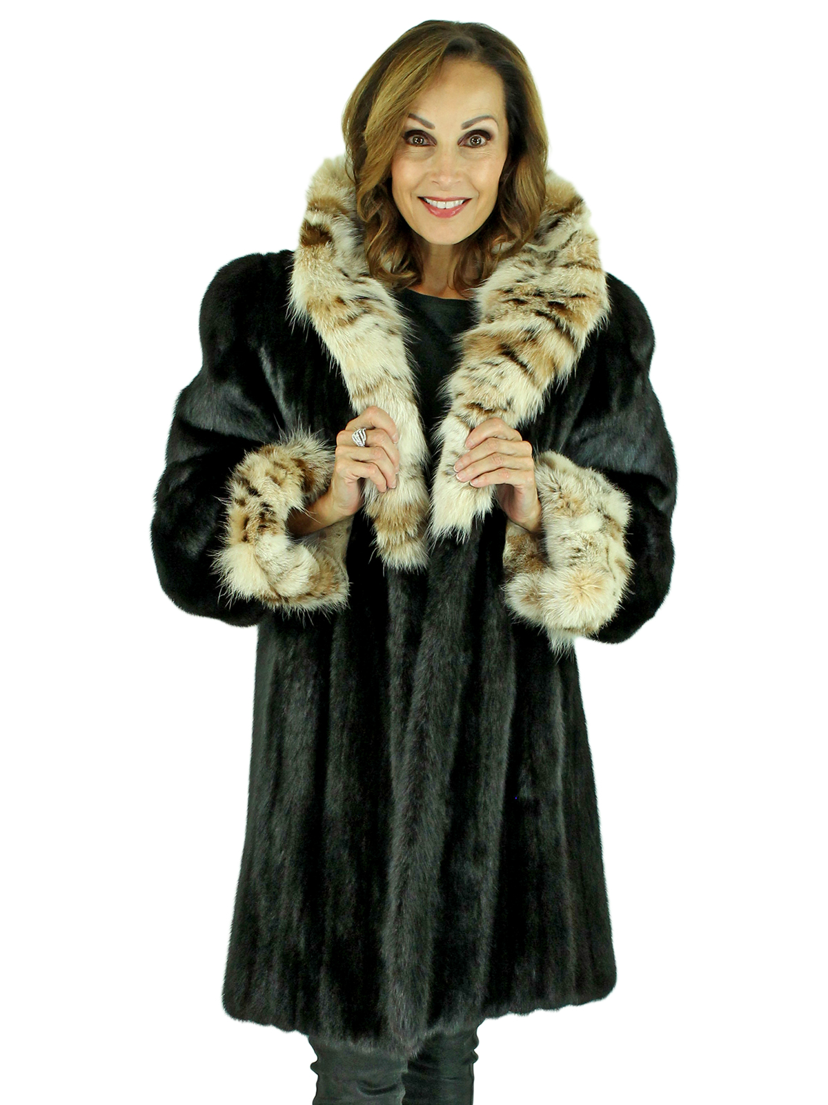 Ranch Female Mink Fur Stroller with Cat Lynx Collar and Cuffs | Estate Furs