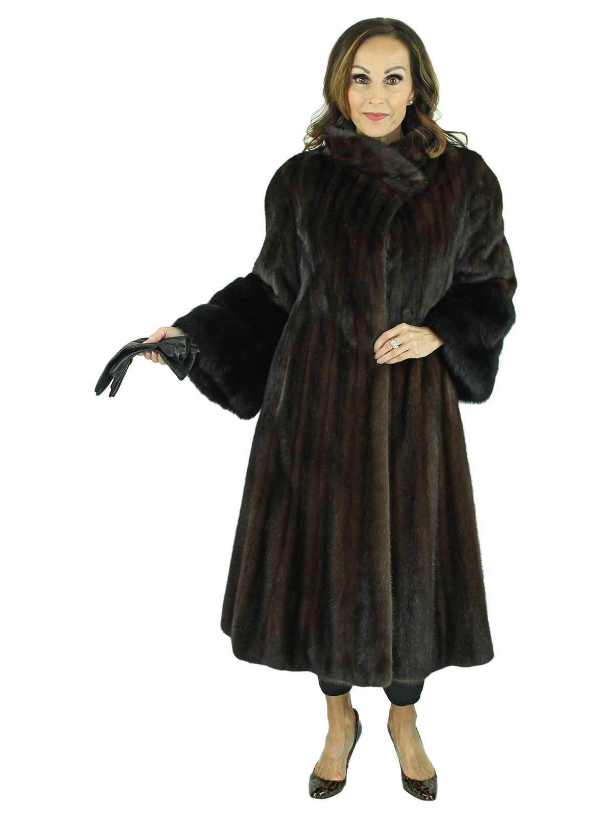 Mahogany Female Mink Fur Coat with Dyed Sable Cuffs - Women's Fur Coat ...