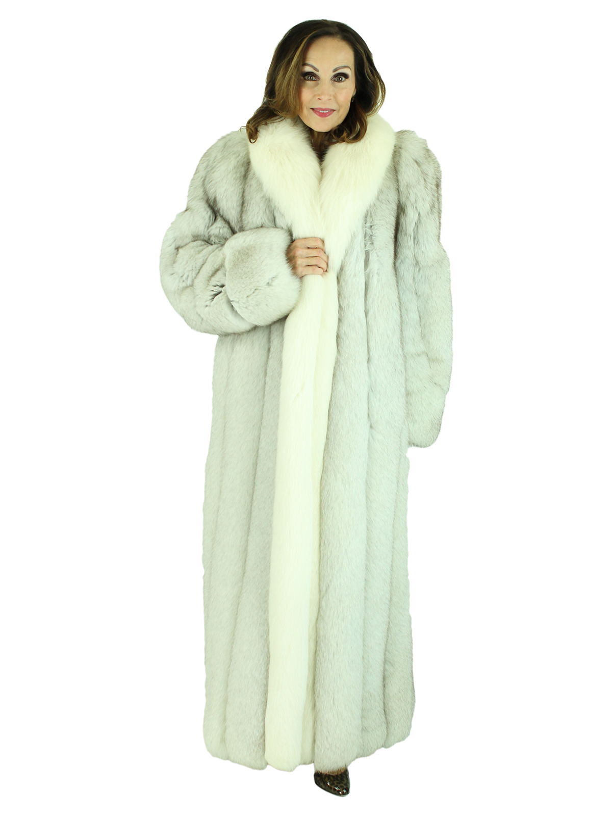 Blue Fox Fur Coat with Shadow Fox Trim - Women's Fur Coat - Large ...