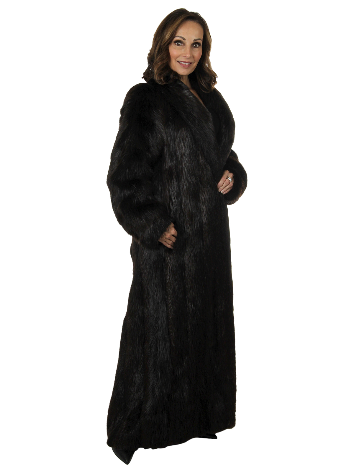 Ebony Long Hair Beaver Fur Coat - Medium | Estate Furs