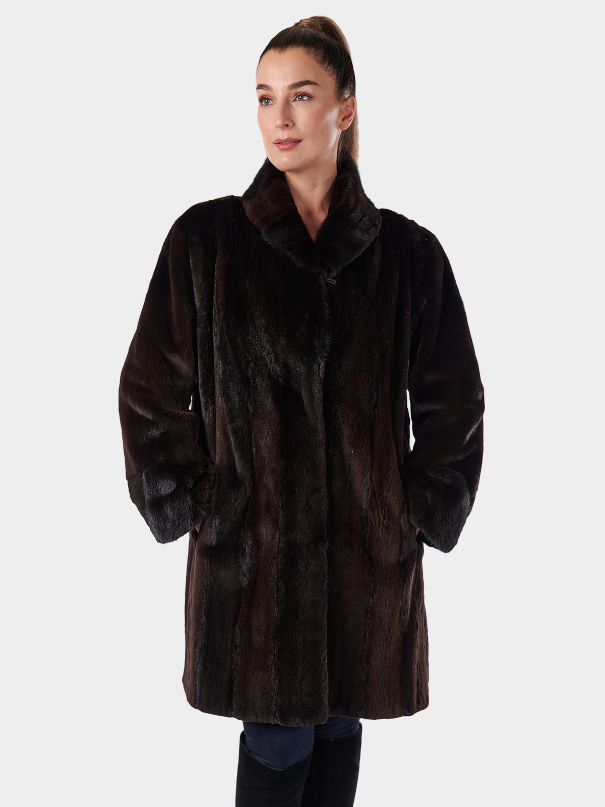 Dark Brown Semi Sheared Mink Fur Stroller - Women's Large | Estate Furs