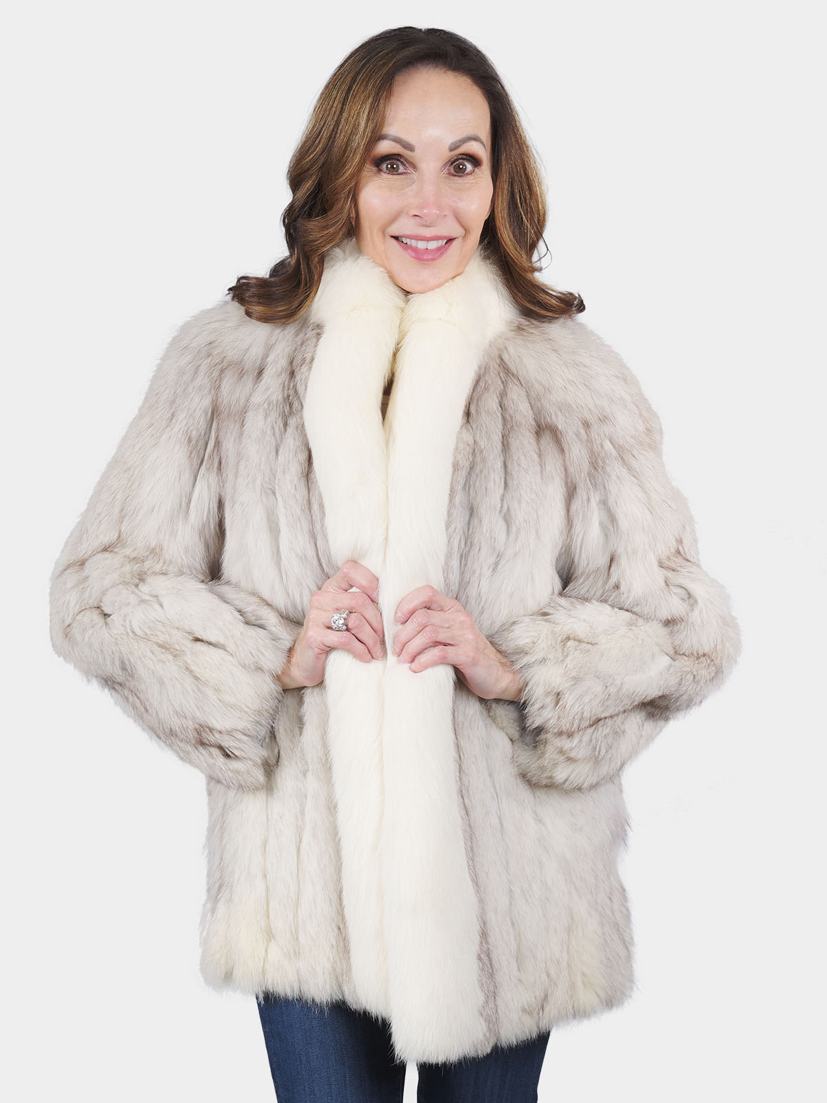 Women's Blue Fox Fur Jacket with Shadow Fox Tuxedo | Estate Furs