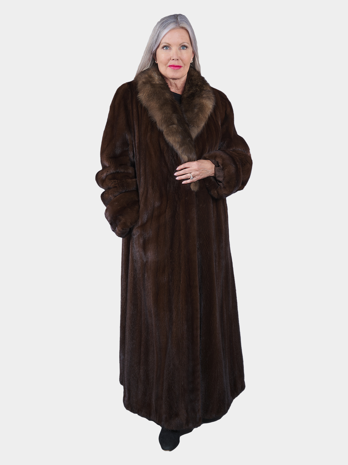 Mahogany Female Mink Fur Coat w/ Sable Collar | Estate Furs