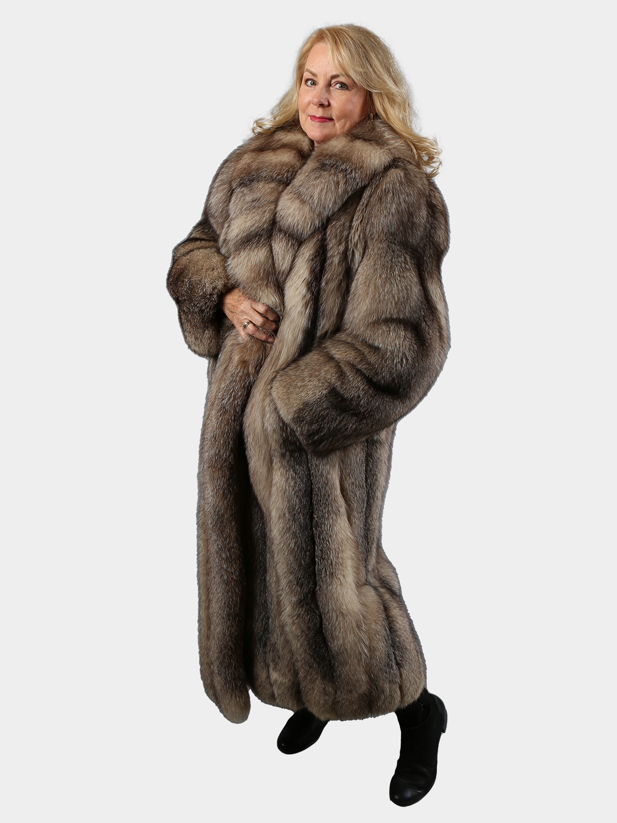 Womens Natural Crystal Fox Fur Coat Estate Furs 