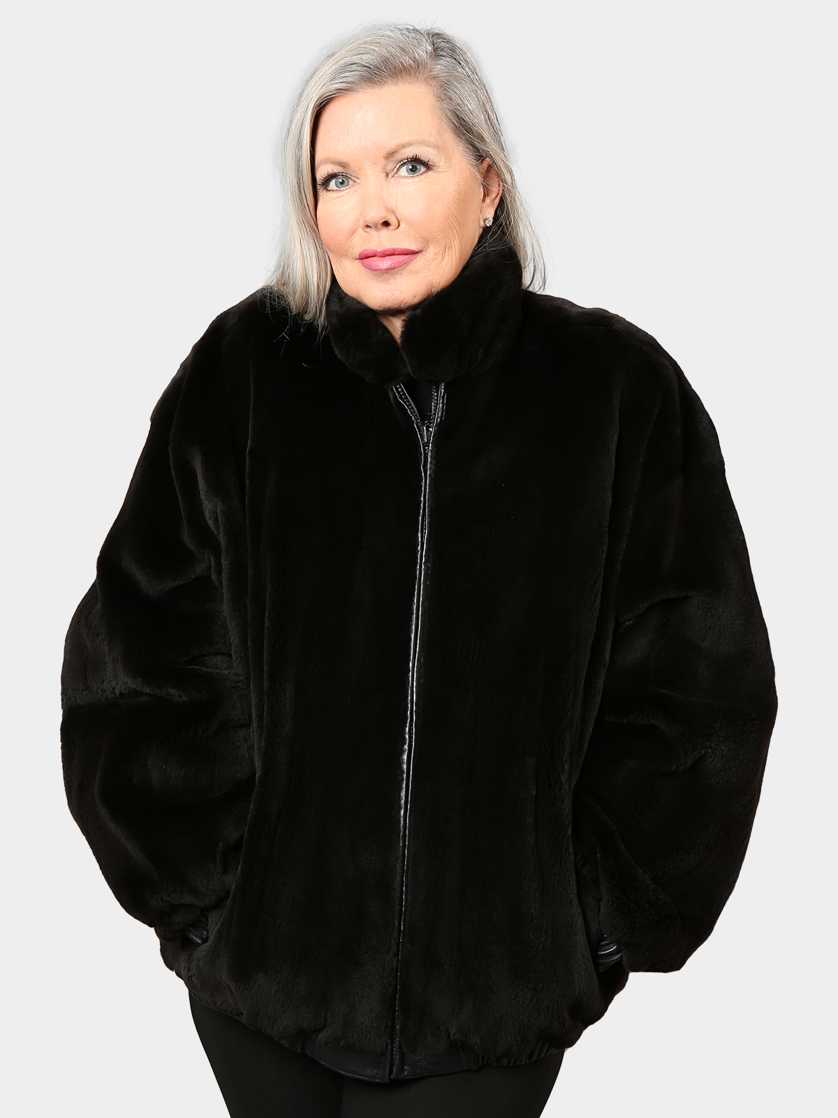 Women's Black Sheared Mink Fur Jacket (Reversible) - Estate Furs