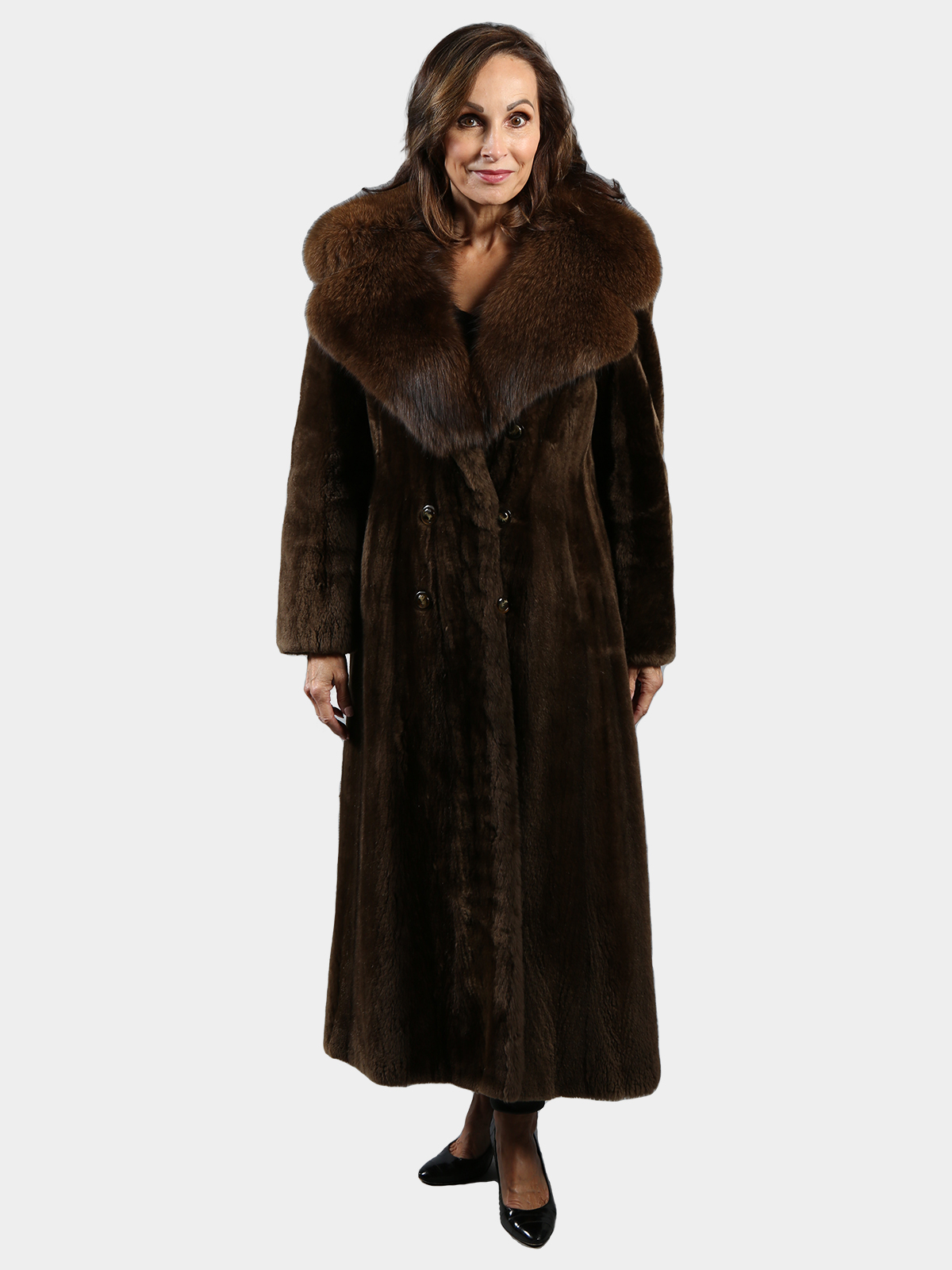 Woman's Vintage Natural Sheared Nutria Coat with Fox Collar - Estate Furs