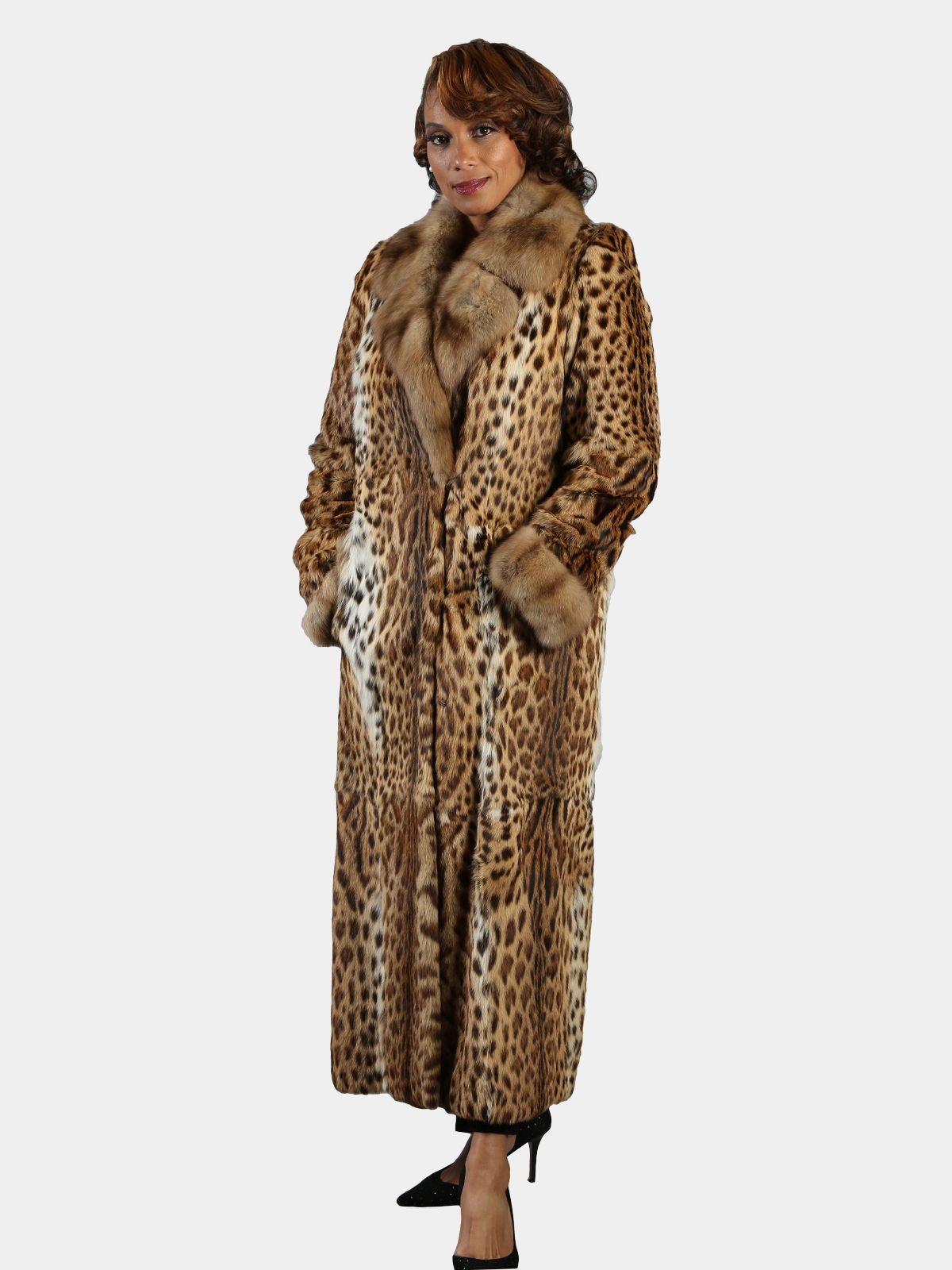 Dennis Basso Natural Lippi Cat Fur Coat with Sable Collar and Cuffs ...